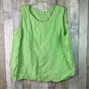 Caroline Rose 1X Green Crewneck Sleeveless Tunic Top Crinkly Material Poly/Silk
